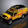 Yellow Emergency Rescue Vehicle With Red Stripes And Roof Mounted Equipment