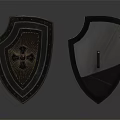 Two Medieval Shields With Golden Cross And Black Metal Decorative Design