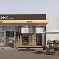 Modern Bakery Storefront with Glass Doors Wooden Accents and Outdoor Seating Area