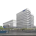 Modern High Rise Industrial Factory Building with Glass Curtain Walls and Tech Manufacturing Facilities