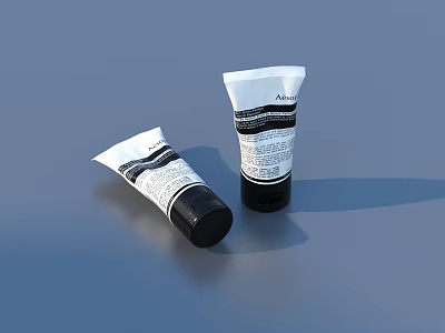 Daily Living Cosmetic Tubes Standing And Tilted On Gray Background With White Black Label Design 3d model