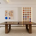 Modern Ping Pong Table With Paddles Balls And Sports Wall Decorations In Room