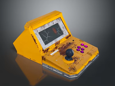 Rusty Yellow Retro Computer Game Controller With Screen Joystick Purple Buttons And Worn Design 3d model