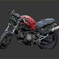 Red And Black Motorcycle With Sporty Design Black Leather Seat And Chrome Exhaust