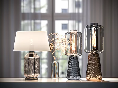 Stylish Modern Table Lamps With Glass Bases And Fabric Shades For Home Decor 3d model