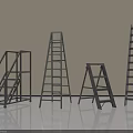 Various Metal Ladders Standing In Room Including Step Straight And Staircase Styles