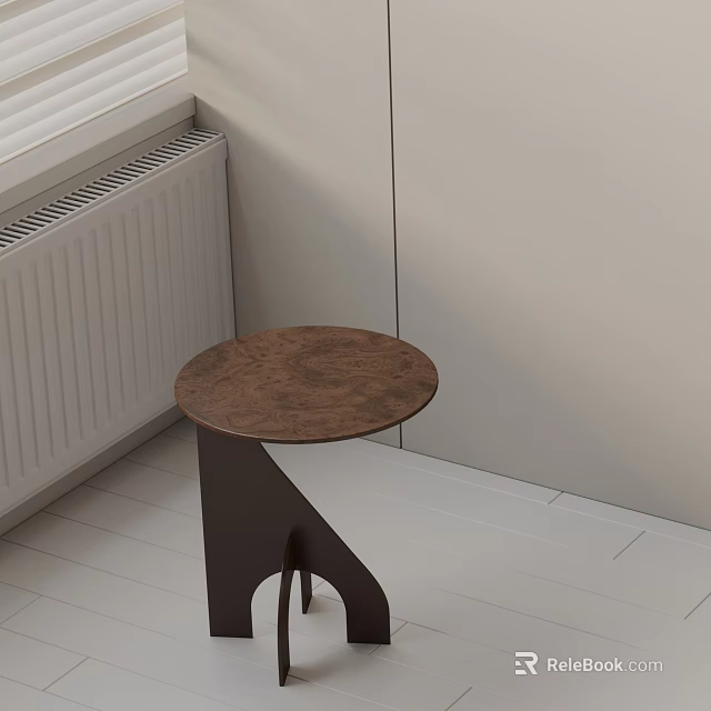 Modern Wooden Side Table With Round Top And Black Base In Room With White Floor 3d model 