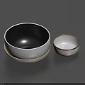 Stylish Ceramic Bowl Set With Black Interior White Exterior Tray And Small Gold Rim Bowl
