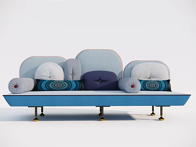 Modern Multiplayer Sofa Simple Blue Shaped Sofa 3d model