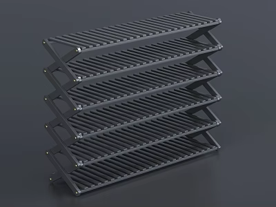 Black Multi Tier Metal Shoe Rack with Stackable Design for Home Organization 3d model