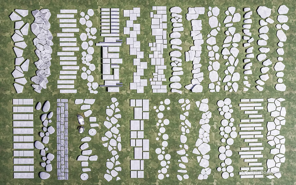 Various Stone Stepping Stones In Garden Landscape Design With Natural Shapes Arrangement Path 3d model 