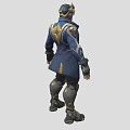 Detailed Game Movie Character with Blue Coat Golden Helmet and Black Armor