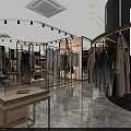 Elegant Modern Clothing Store Interior With Hanging Clothes Display Tables Marble Floors And Gold Accents