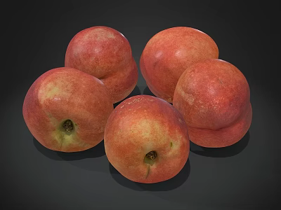 Five Juicy Red Pink Peaches Arranged on Dark Background Surface 3d model