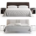 Modern Upholstered Double Bed With Soft Pillows Quilted Bedspread And Wooden Nightstand