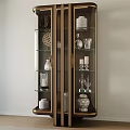 Elegant Decorative Cabinet With Glass Doors Gold Frame Multiple Shelves And Decorative Items