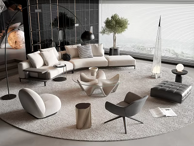 Modern Sectional Sofa And Coffee Table Set With Round Rug Accent Chair And Floor Lamp 3d model