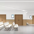 Modern Medical Waiting Area With White Chairs Wooden Doors And Wall Displays