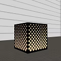 Cube Shaped Outdoor Light With Diamond Pattern Cutout Casting Shadow Patterns On Patio Floor 3d model