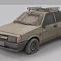 Old Worn Hatchback Car With Roof Rack And Dirty Damaged Exterior