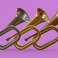 Colorful Musical Instrument Horns Arranged Side By Side On Purple Background