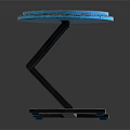Modern Stool With Brown Padded Seat And Blue Trim On Metal Frame