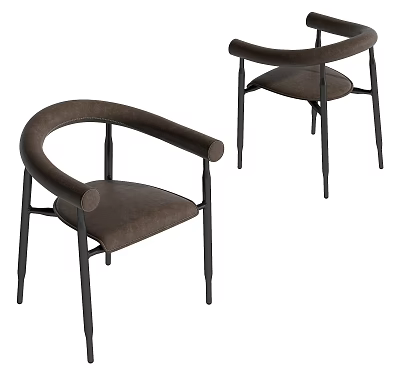 Modern Contemporary Dining Chair Design With Curved Leather Seat And Black Metal Frame 3d model