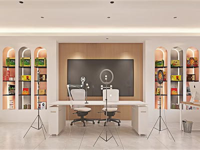Modern Public Office Space With Workstations Ergonomic Chairs Large Screen And Bookshelves 3d model