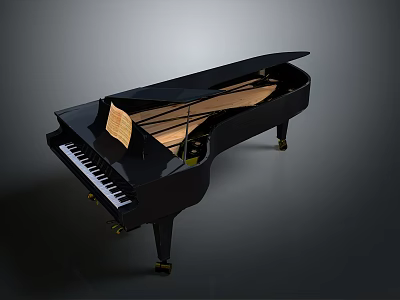Living Supplies Black Grand Piano With Wooden Interior And Piano Keys 3d model