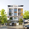 Modern Detached Villa Exterior With White Wooden Design Multiple Windows And Green Trees Surrounding