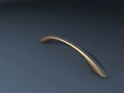 Modern Curved Metal Door Handle with Brass Finish and Sleek Design 3d model