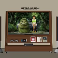 Retro Design TV With Wooden Stand Game Controllers Console And Game Cartridges