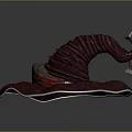3D Rendered Spiral Decorative Structure On Textured Base Plate With Red Details