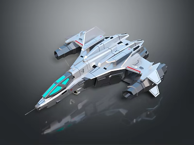 Futuristic Sci-Fi Spaceship Model With Silver Metallic Body And Transparent Cockpit 3d model