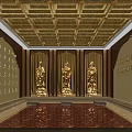 Sacred Buddhist Worship Hall Interior With Golden Buddha Statue Ornate Carvings And Prayer Mats