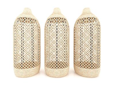 Three Piece Beige Woven Decorative Ornament Set With Intricate Pattern And Cylindrical Design 3d model