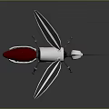 White Mechanical Insect With Red Eye Blue Wings Long Legs And Thin Proboscis
