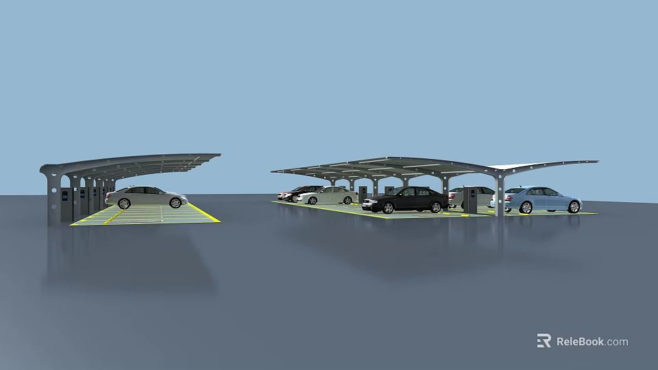 Outdoor Carport Parking Shelter With Covered Spaces For Multiple Cars 3d model 