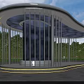 Modern Pergola Design With Curved Roof White Columns Green Trees And Paved Floor