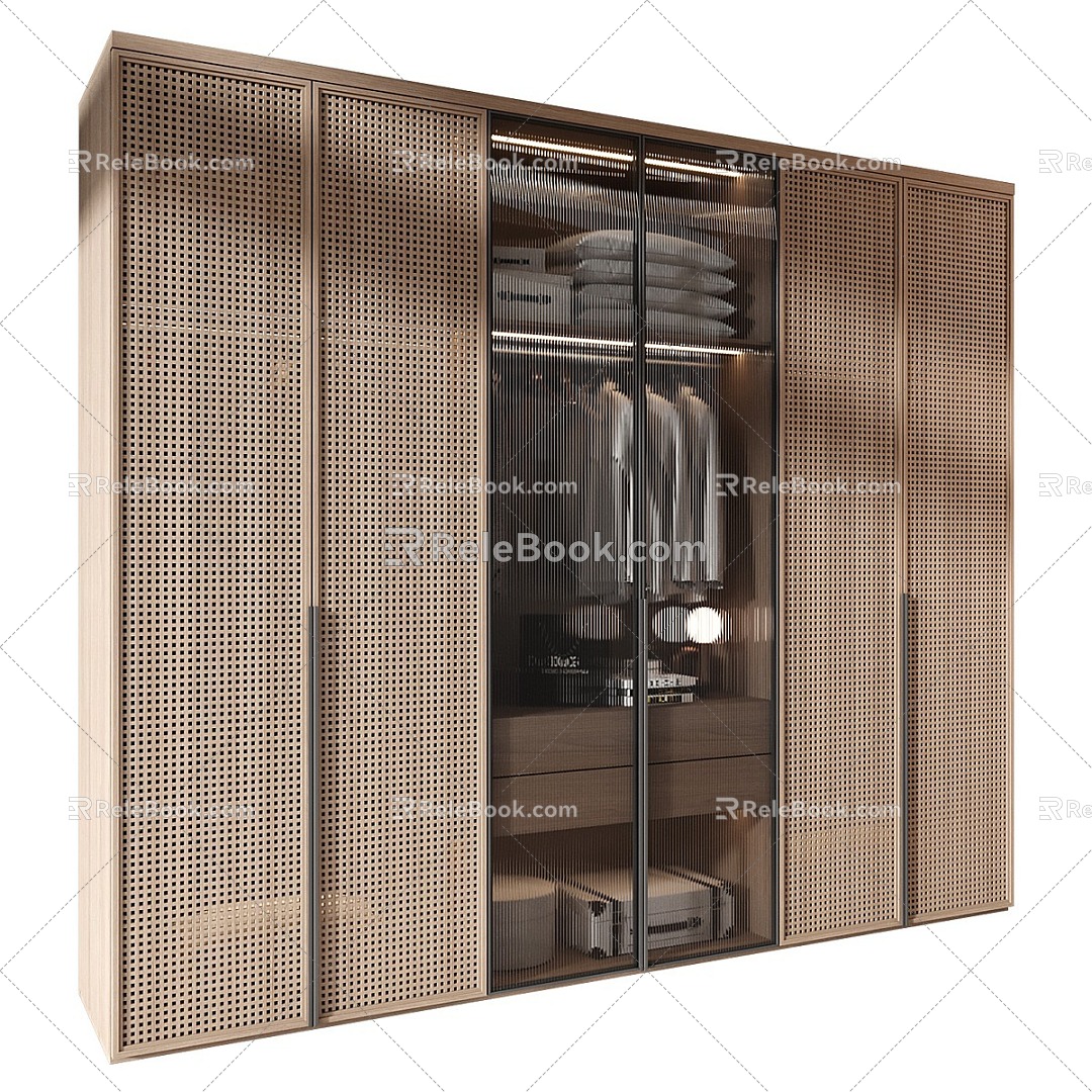 Finished wardrobe sliding door wardrobe solid wood wardrobe woven cabinet door 3d model