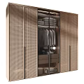 Modern Wardrobe Design With Rattan Panels And Glass Sliding Doors