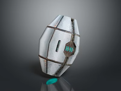 Metallic Polyhedral Weapon With Green Hexagon Symbol And Patched Metal Structure 3d model