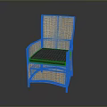 Rattan Armchair With Navy Blue Cushion Simple Woven Design For Indoor Use