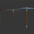 Three Construction Pickaxes With Wooden Handles And Metal Heads