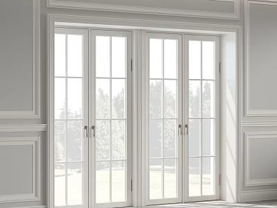 White French Doors With Glass Panes For Bright Interior And Outdoor Tree View 3d model