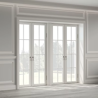 White French Doors With Glass Panes For Bright Interior And Outdoor Tree View 3d model