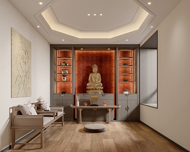 New Chinese Style Buddha Hall Home Buddha Hall 3d model