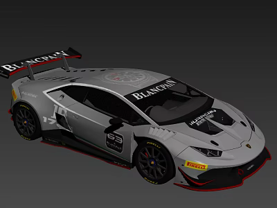 Silver Racing Car With Rear Wing Sleek Body Blanc Logo And Pirelli Tires 3d model