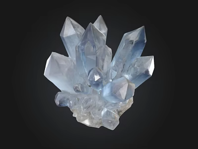 Clear Crystal Cluster With Multiple Pointed Tips On Black Background 3d model