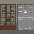 Modern Wine Cabinet With Glass Doors And Layered Storage For Wine Bottles And Glasses